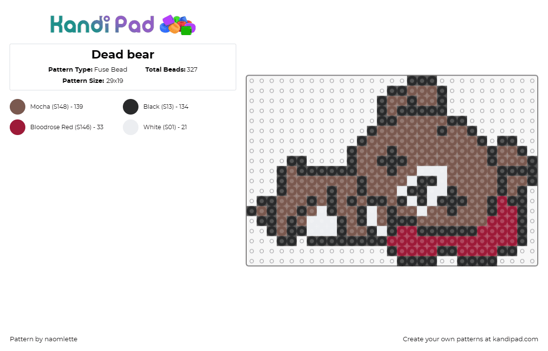 Dead bear - Fuse Bead Pattern by naomlette on Kandi Pad - teddy,bear,dead,blood,spooky,animal,brown,red