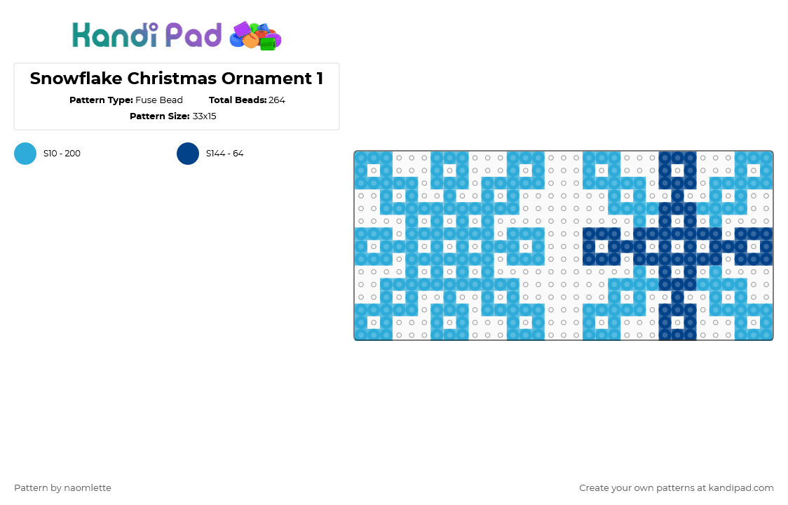 Snowflake Christmas Ornament 1 - Fuse Bead Pattern by naomlette on Kandi Pad - light blue,christmas