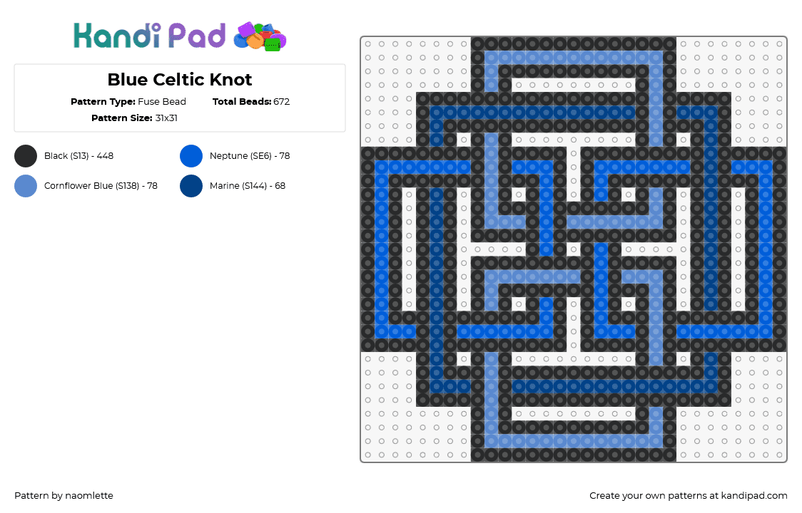 Blue Celtic Knot - Fuse Bead Pattern by naomlette on Kandi Pad - celtic,knot,geometric,blue