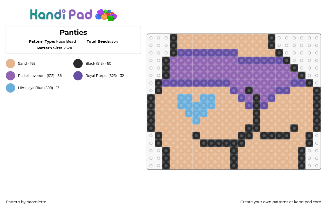 Panties - Fuse Bead Pattern by naomlette on Kandi Pad - booty,butt,body,tattoo,heart,nsfw,tan,purple