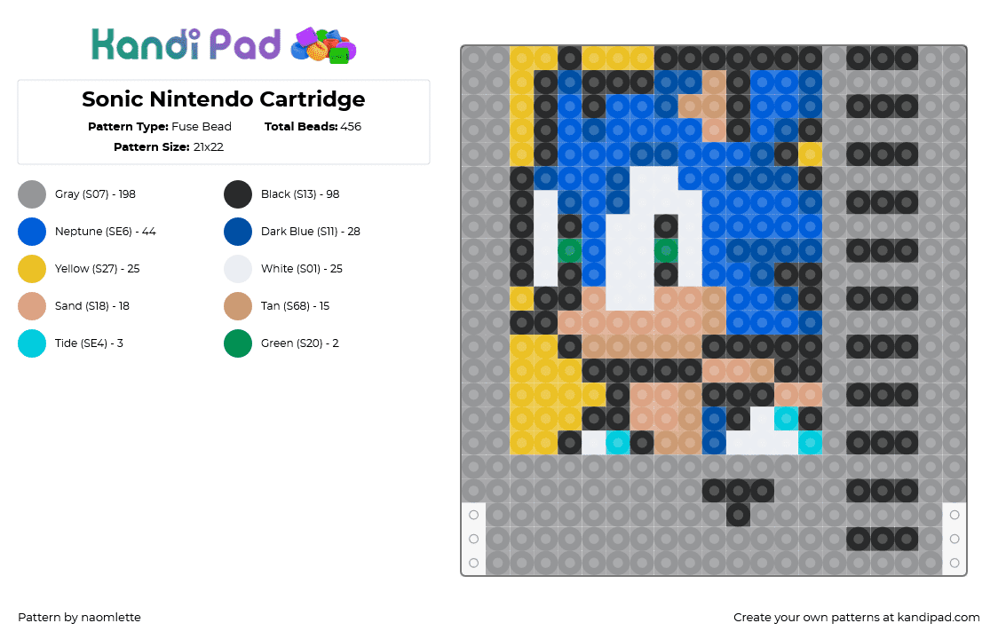 Sonic Nintendo Cartridge - Fuse Bead Pattern by naomlette on Kandi Pad - nes,sonic the hedgehog,nintendo,video game,cartridge,classic,nostalgia,retro,gray,blue