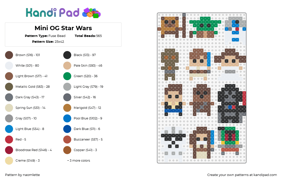 Mini OG Star Wars - Fuse Bead Pattern by naomlette on Kandi Pad - star wars,classic,characters,scifi,movie,keychains,charms,tan,brown,black