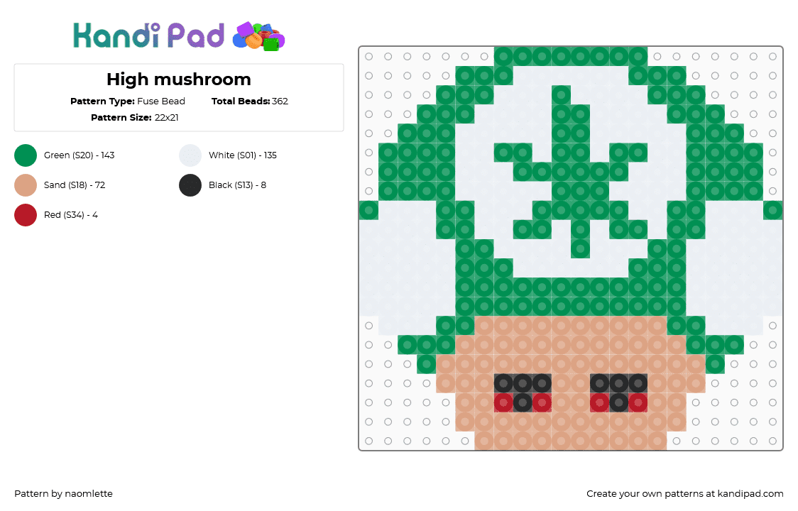 High mushroom - Fuse Bead Pattern by naomlette on Kandi Pad - green,beige