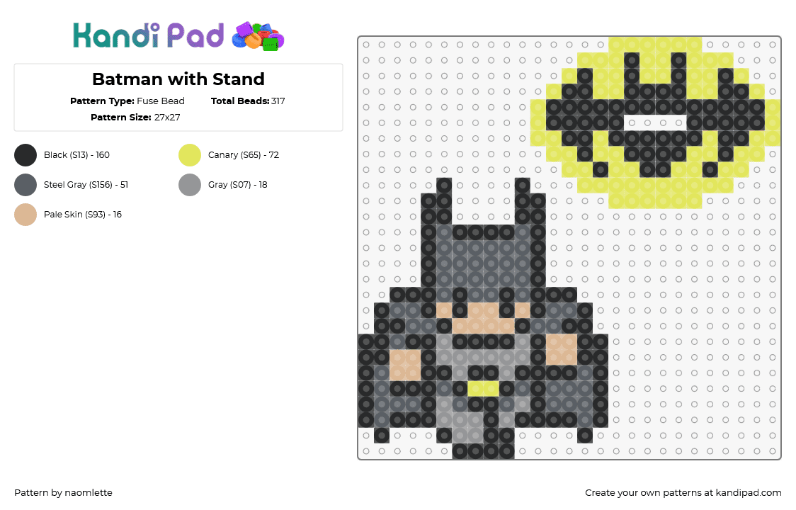 Batman with Stand - Fuse Bead Pattern by naomlette on Kandi Pad - batman,dark knight,superhero,dc,comic,character,black,gray