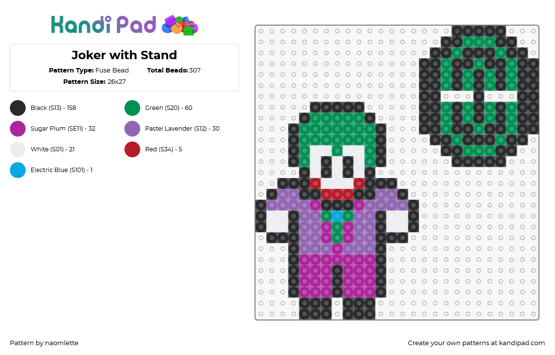 Joker with Stand - Fuse Bead Pattern by naomlette on Kandi Pad - joker,batman,villain,dc,comic,character,green,purple