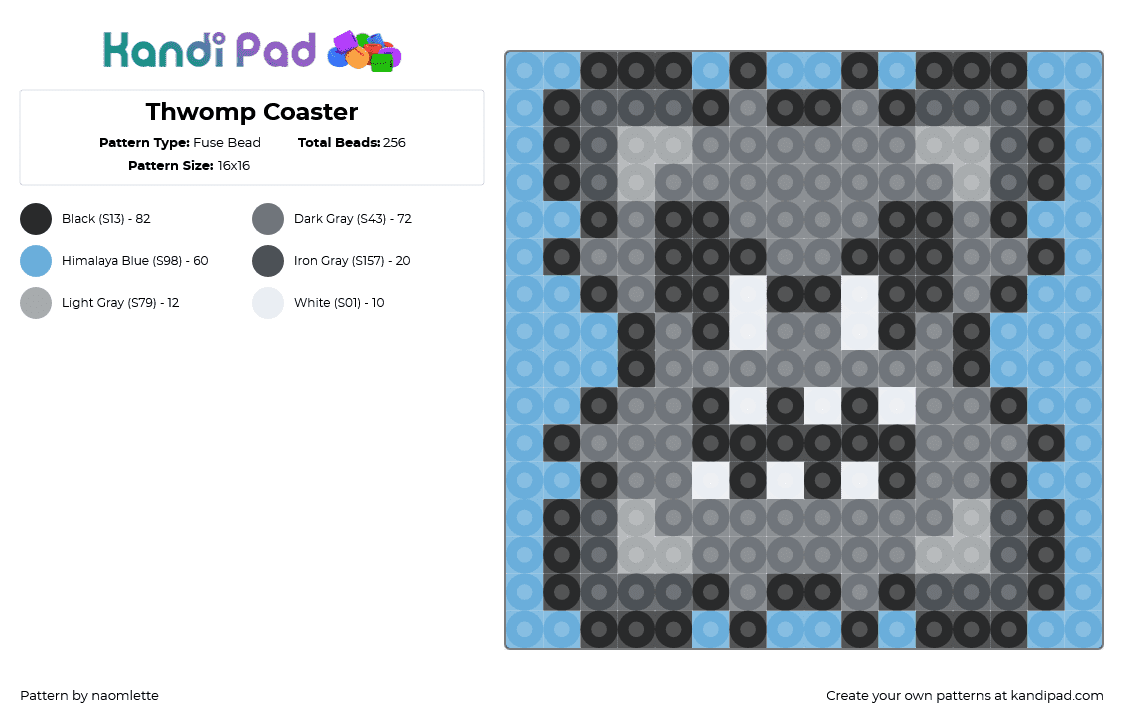 Thwomp Coaster - Fuse Bead Pattern by naomlette on Kandi Pad - thwomp,mario,nintendo,coaster,video game,light blue,gray