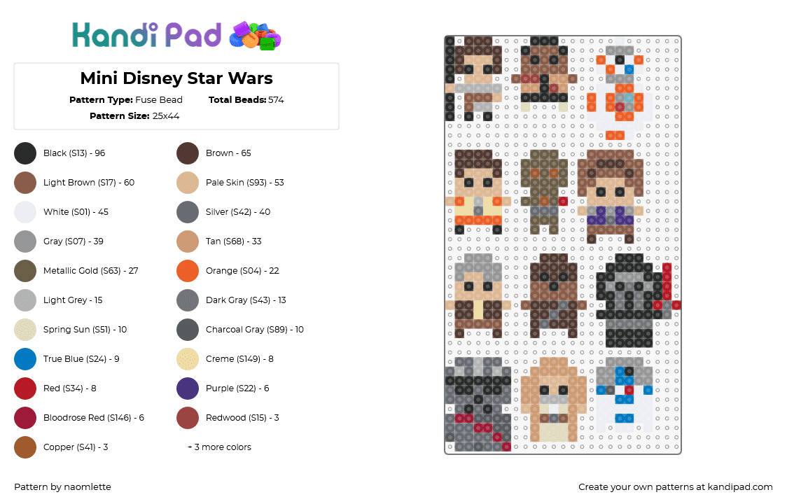 Mini Disney Star Wars - Fuse Bead Pattern by naomlette on Kandi Pad - star wars,disney,characters,scifi,movie,keychains,charms,tan,brown,black