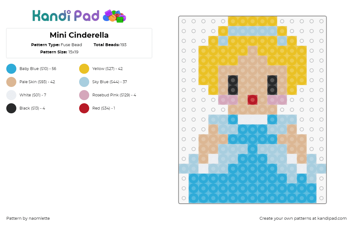 Mini Cinderella - Fuse Bead Pattern by naomlette on Kandi Pad - cinderella,princess,disney,chibi,character,cute,blonde,light blue,yellow,tan