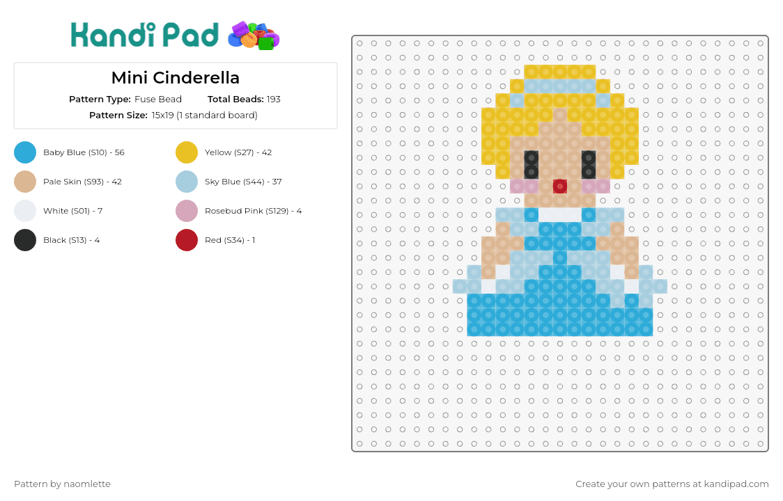 Mini Cinderella - Fuse Bead Pattern by naomlette on Kandi Pad - cinderella,princess,disney,chibi,character,cute,blonde,light blue,yellow,tan