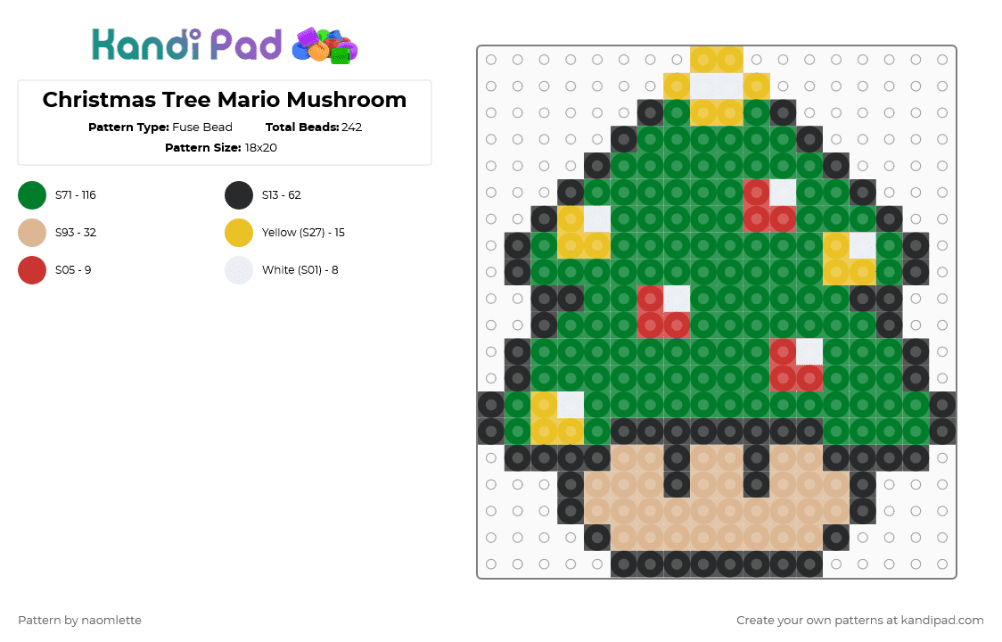 Christmas Tree Mario Mushroom - Fuse Bead Pattern by naomlette on Kandi Pad - green,christmas