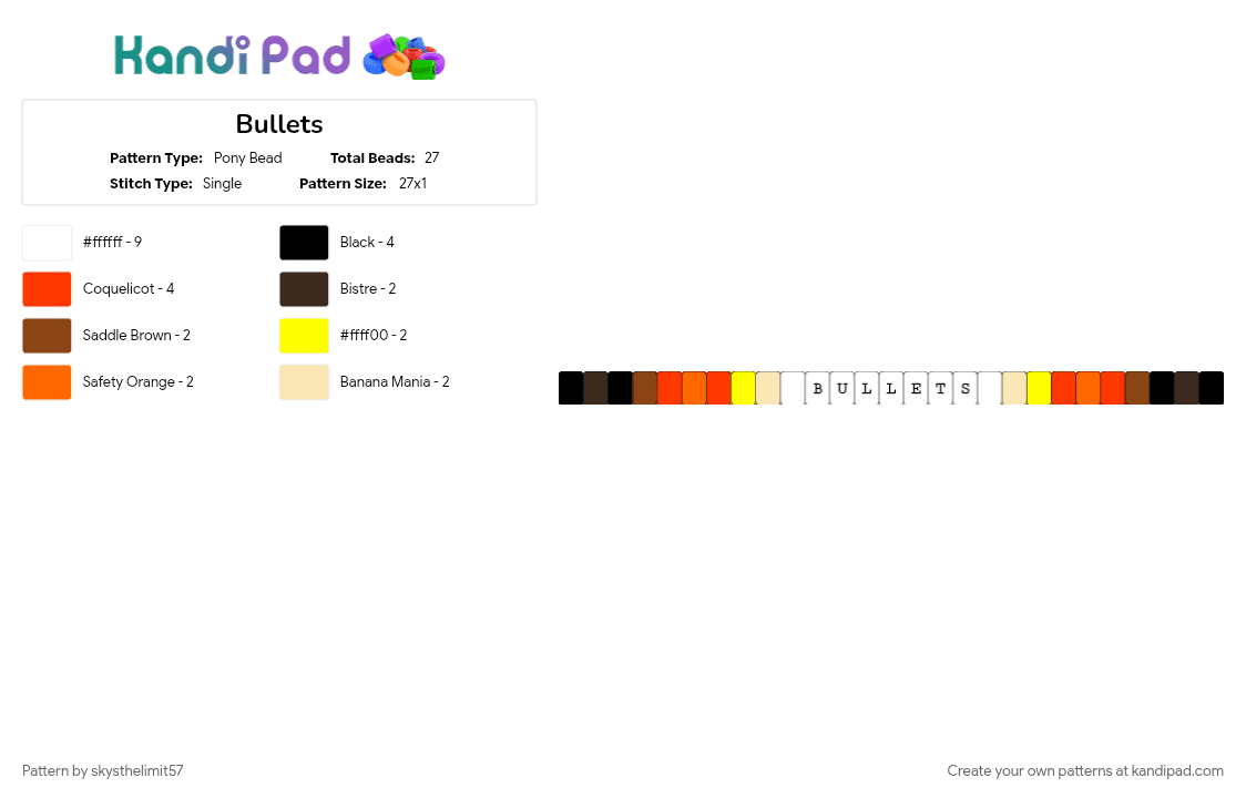 Bullets Pony Bead Pattern - Kandi Pad | Kandi Patterns, Fuse Bead ...