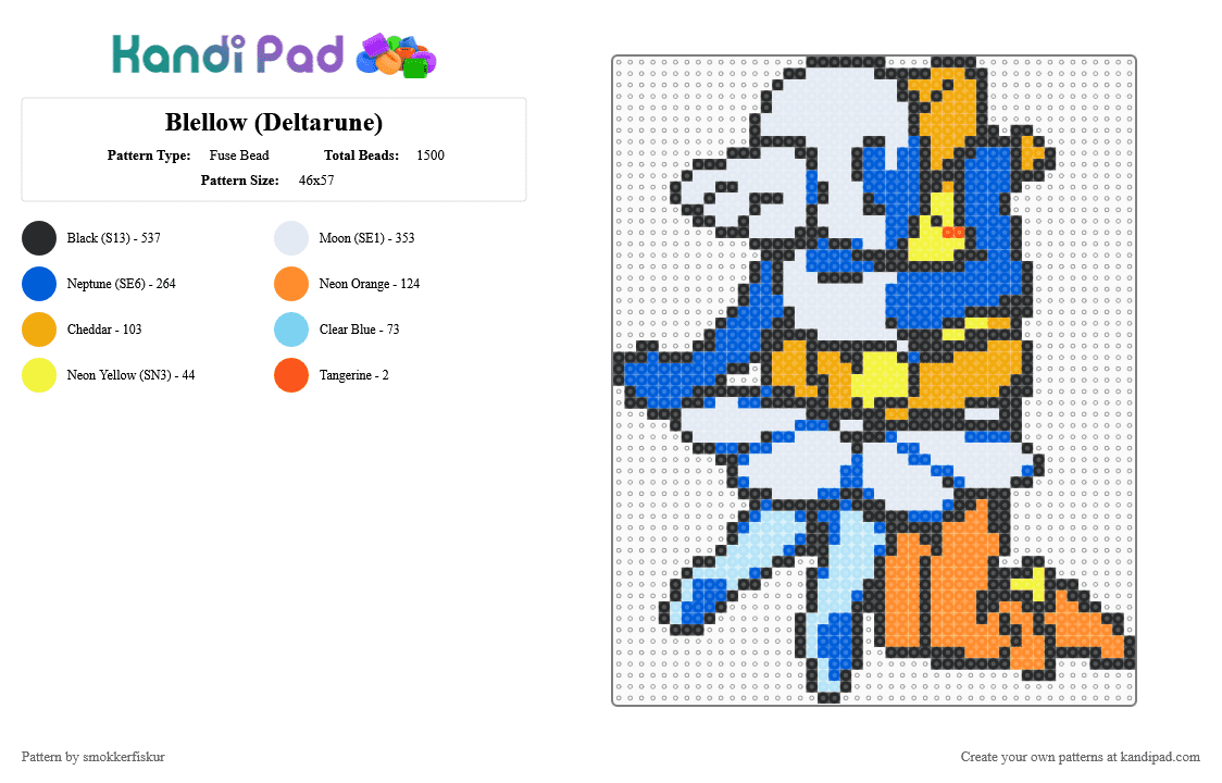 Blellow (Deltarune) - Fuse Bead Pattern by smokkerfiskur on Kandi Pad - blellow, blue, deltarune, dr chapter 5, orange