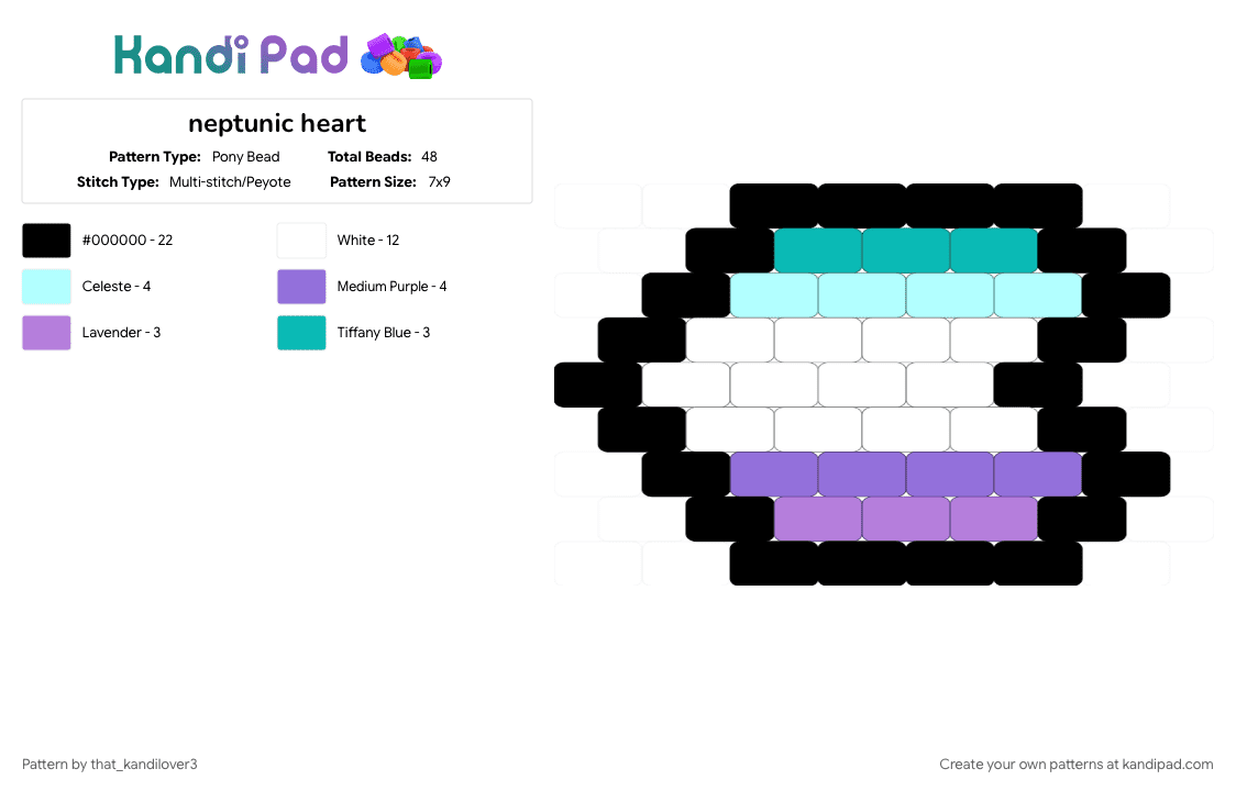 neptunic heart - Pony Bead Pattern by that_kandilover3 on Kandi Pad - black, light blue, purple, white