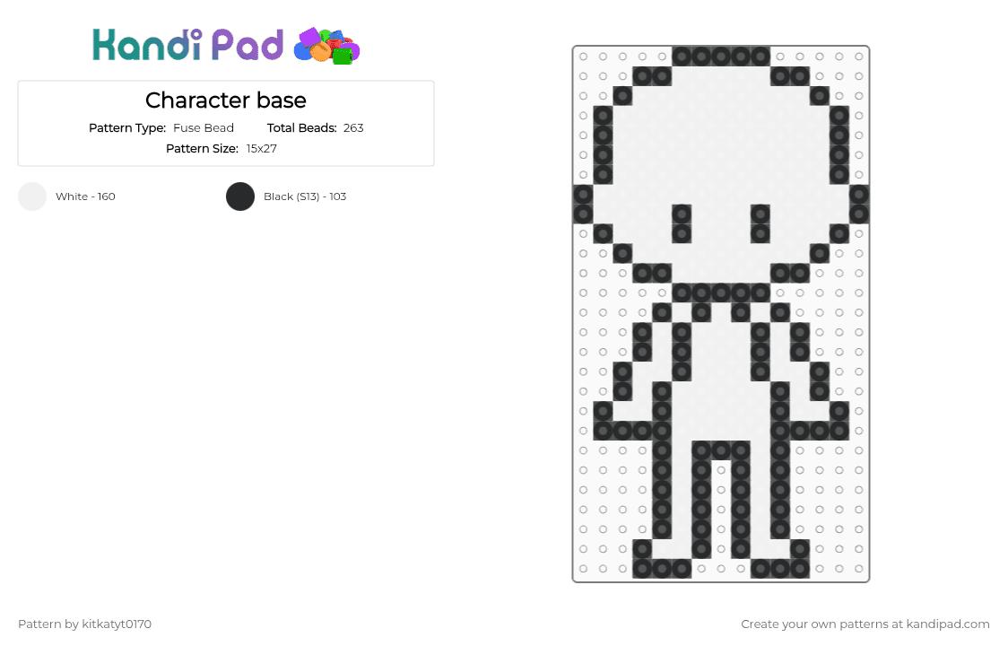 Character base - Fuse Bead Pattern by kitkatyt0170 on Kandi Pad - black, white
