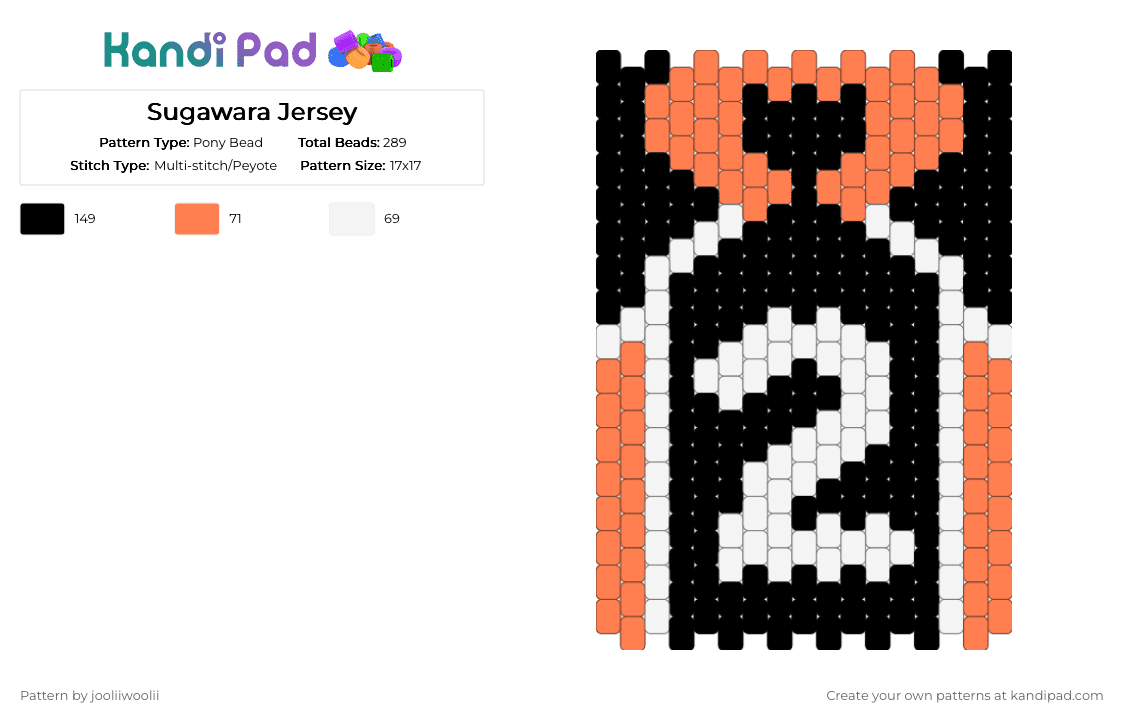 Sugawara Jersey - Pony Bead Pattern by jooliiwoolii on Kandi Pad - orange, white