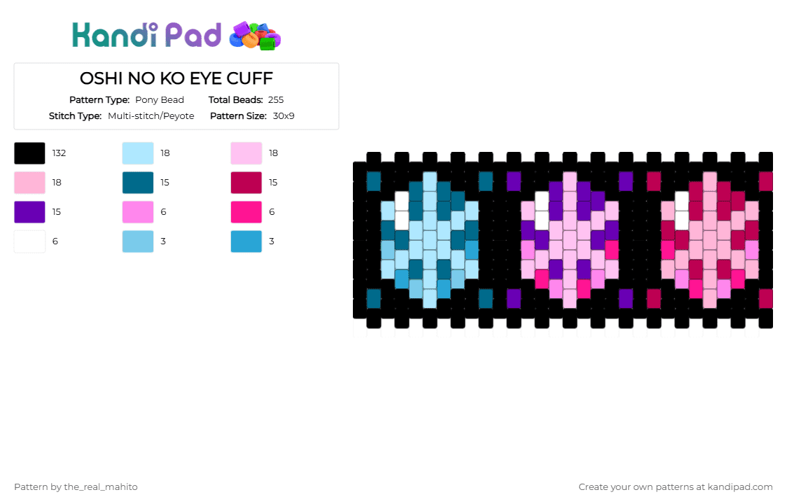 OSHI NO KO EYE CUFF - Pony Bead Pattern by the_real_mahito on Kandi Pad - 