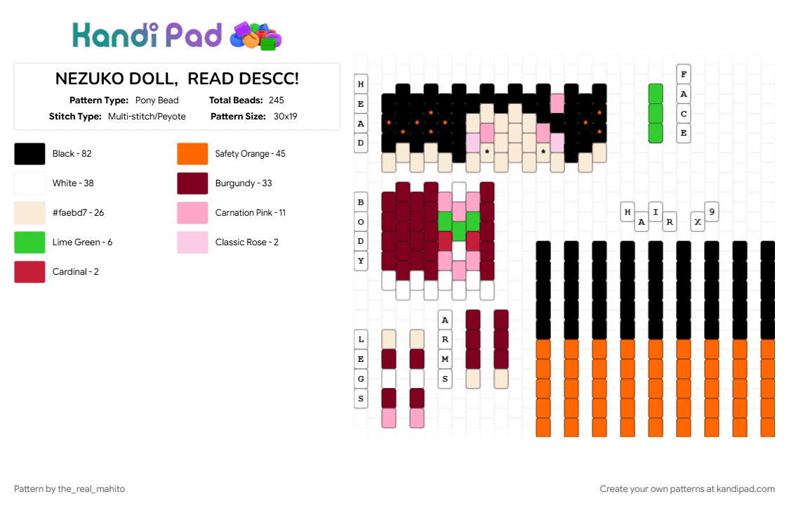 NEZUKO DOLL,  READ DESCC! - Pony Bead Pattern by h34rtbr34k_k4nd1 on Kandi Pad - brown, orange
