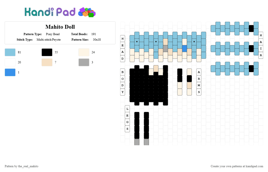 Mahito Doll (read desc!) - Pony Bead Pattern by the_real_mahito on Kandi Pad - light blue