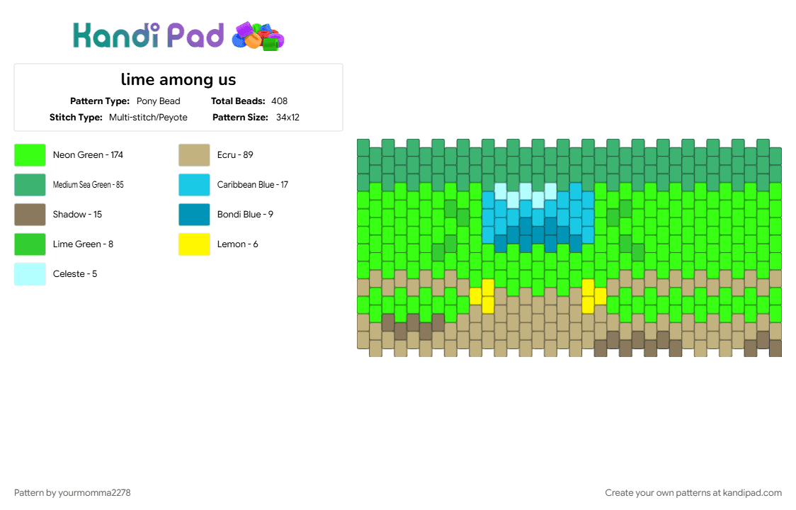lime among us - Pony Bead Pattern by yourmomma2278 on Kandi Pad - amogus, among us, among us show, amongus, amongusshow, beige, green
