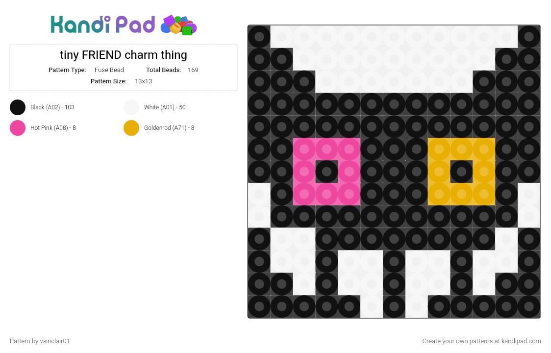 tiny FRIEND charm thing - Fuse Bead Pattern by vsinclair01 on Kandi Pad - black, orange, pink, white
