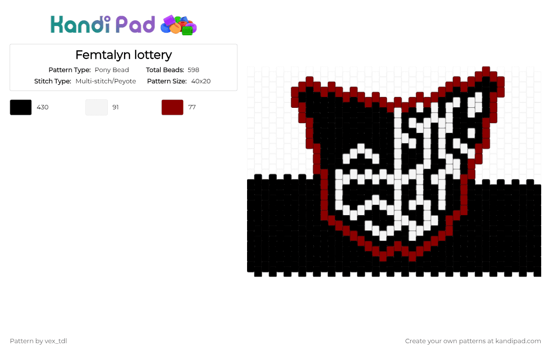 Femtalyn lottery - Pony Bead Pattern by vex_tdl on Kandi Pad - black, red, white