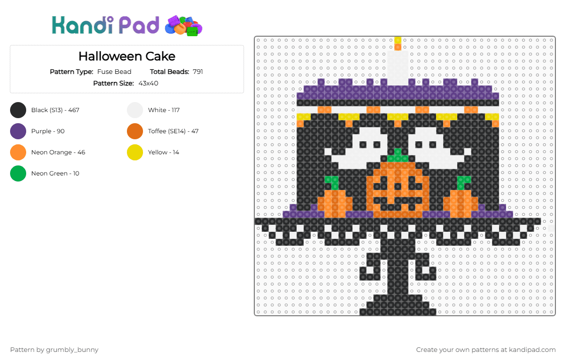 Halloween Cake - Fuse Bead Pattern by grumbly_bunny on Kandi Pad - black,orange,purple,halloween,ghost,cake,pumpkin,holidays