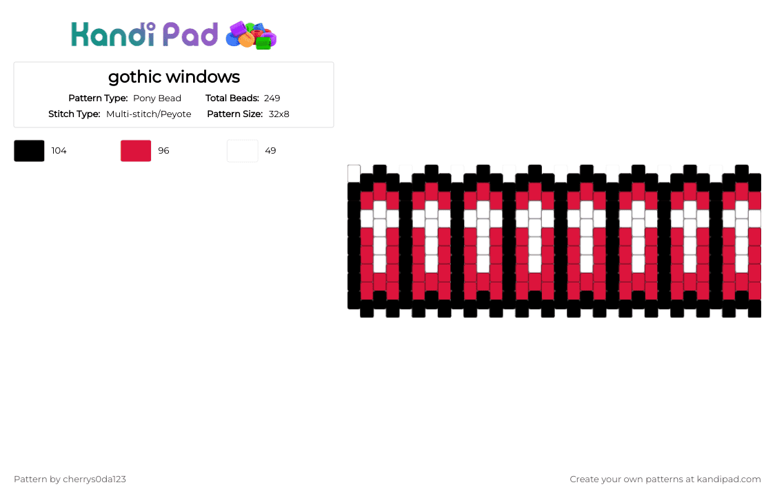 gothic windows - Pony Bead Pattern by cherrys0da123 on Kandi Pad - gothic, red, spooky, white
