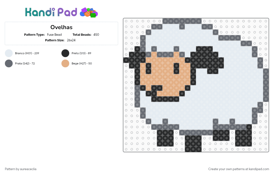 Ovelhas - Fuse Bead Pattern by aureaceclia on Kandi Pad - beige, gray, white