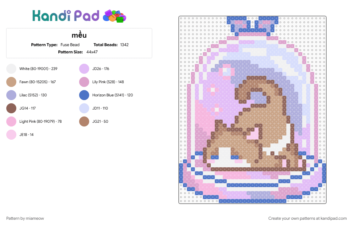 mều - Fuse Bead Pattern by miameow on Kandi Pad - pink