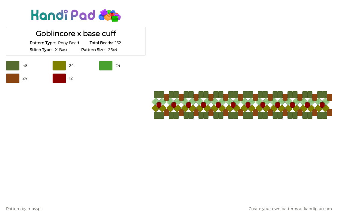 Goblincore x base cuff - Pony Bead Pattern by mosspit on Kandi Pad - gold