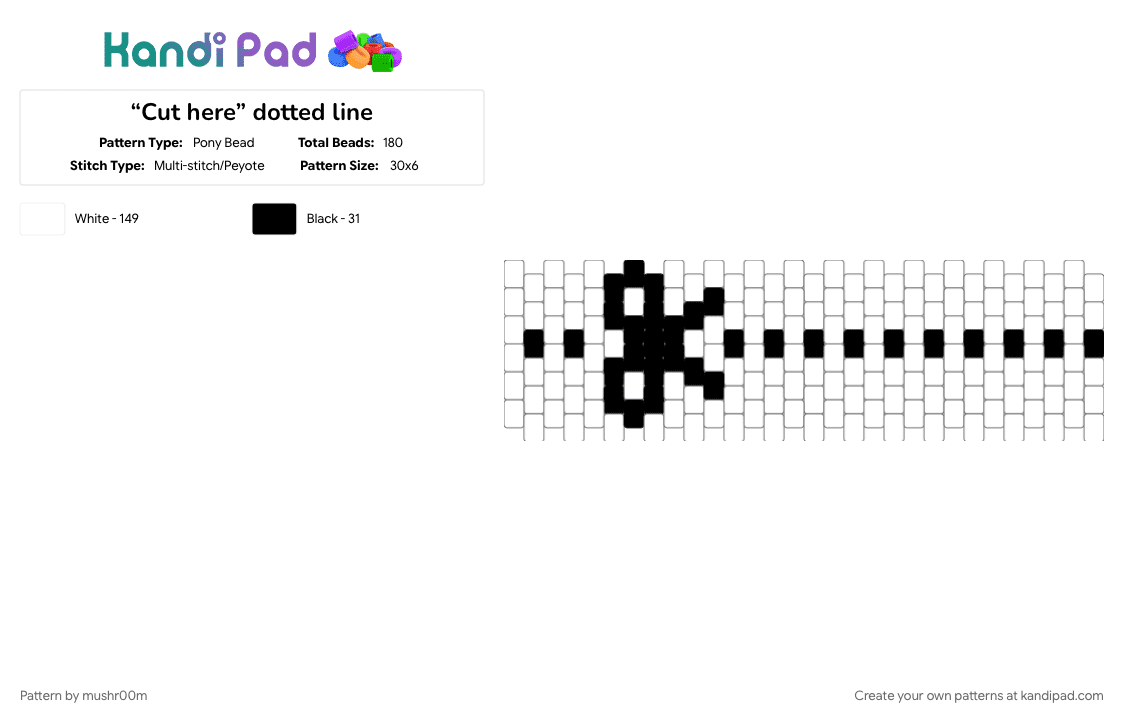 “Cut here” dotted line - Pony Bead Pattern by mushr00m on Kandi Pad - white