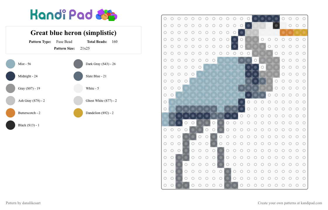 Great blue heron (simplistic) - Fuse Bead Pattern by danalikesart on Kandi Pad - gray, light blue