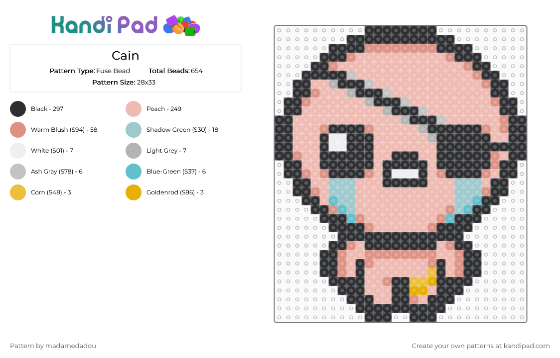 Cain - Fuse Bead Pattern by madamedadou on Kandi Pad - beige, black
