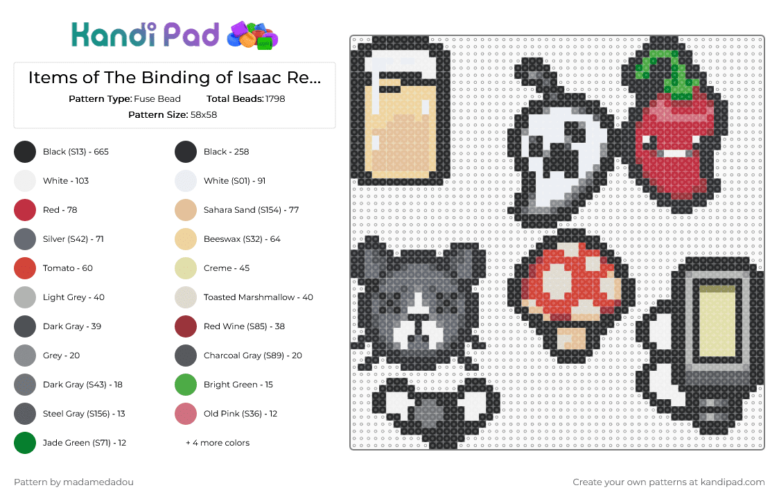 Items of The Binding of Isaac Rebirth - Fuse Bead Pattern by madamedadou on Kandi Pad - beige, black, gaming, gray, gruppy, item, red, the binding of isaac