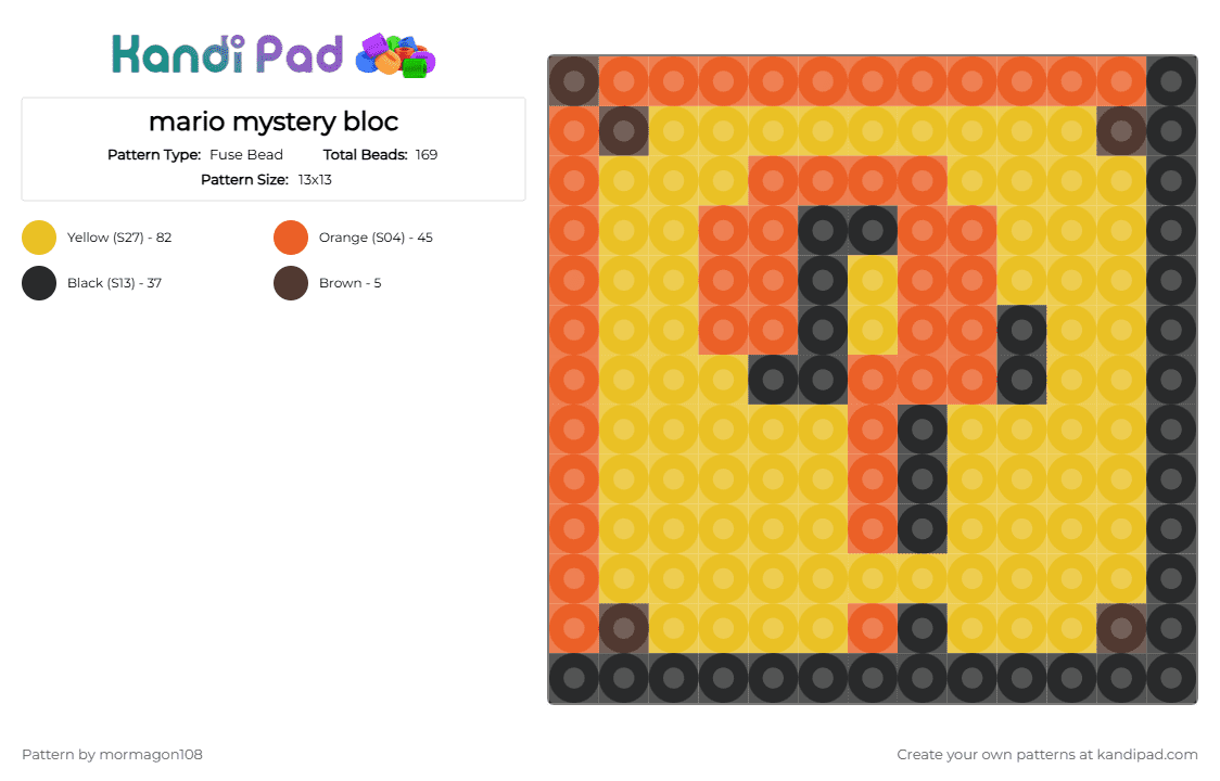 mario mystery bloc - Fuse Bead Pattern by mormagon108 on Kandi Pad - orange, yellow