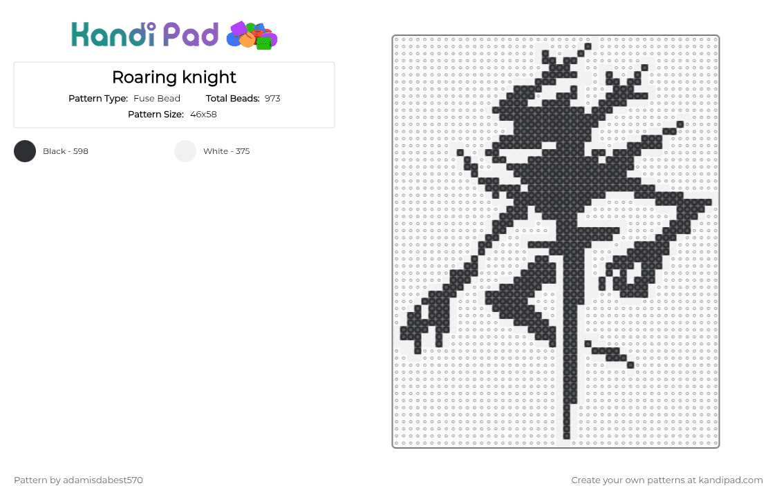 Roaring knight - Fuse Bead Pattern by adamisdabest570 on Kandi Pad - black, white