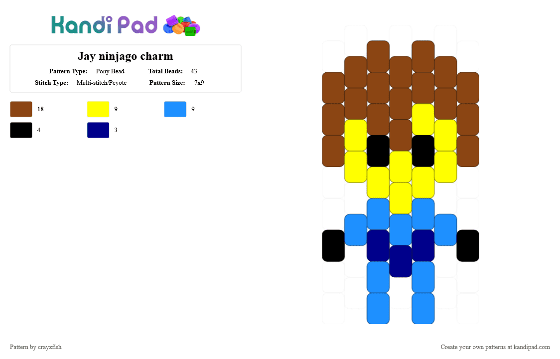 Jay ninjago charm - Pony Bead Pattern by crayzfish on Kandi Pad - ninjago, red