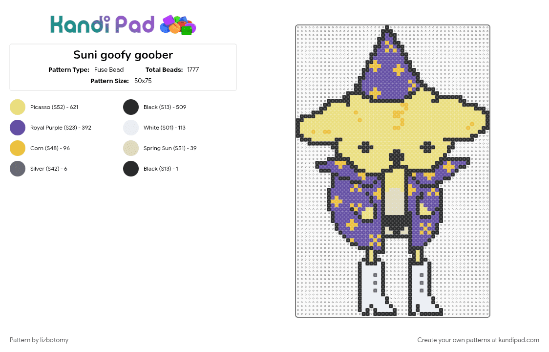 Suni goofy goober - Fuse Bead Pattern by lizbotomy on Kandi Pad - purple, yellow
