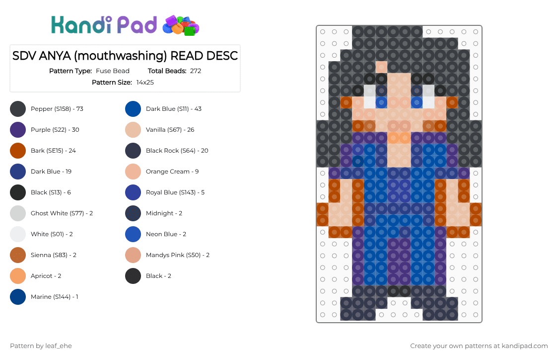 ANYA READ DESC - Fuse Bead Pattern by leaf_ehe on Kandi Pad - beige, blue, purple