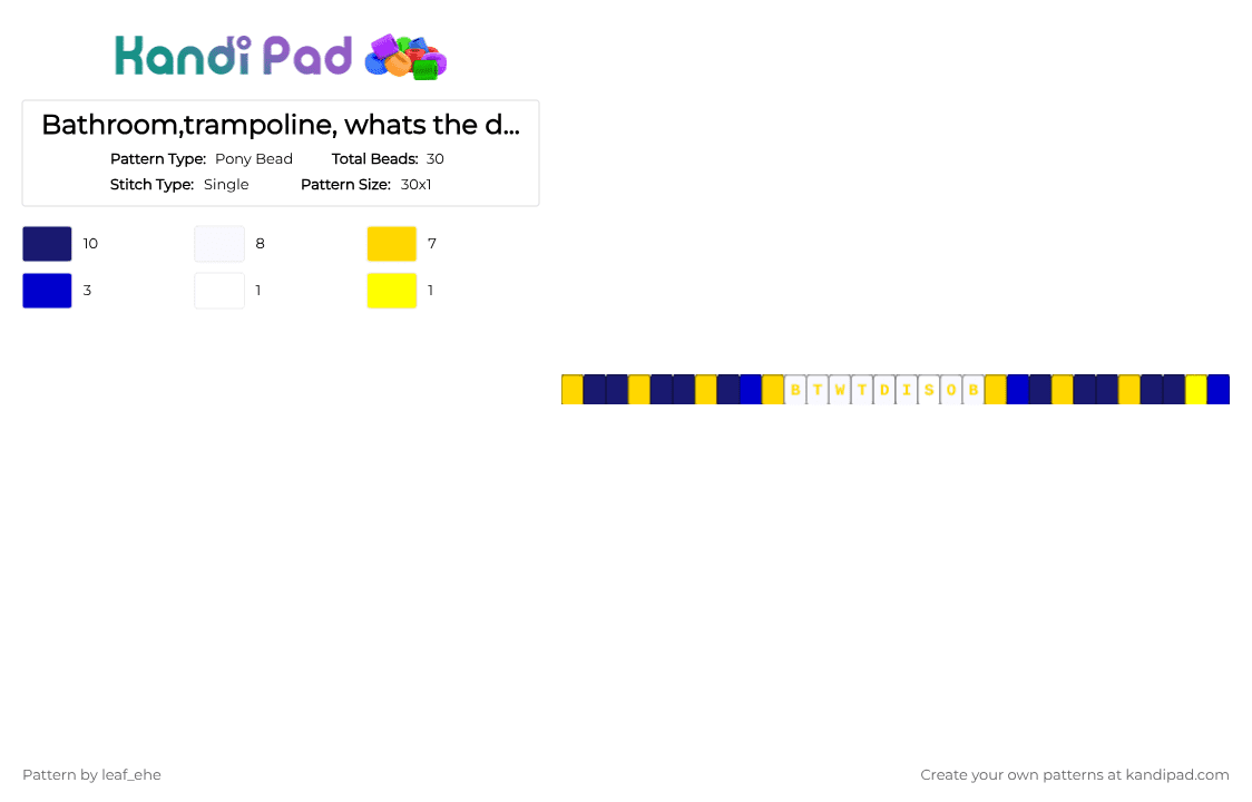 Bathroom,trampoline, whats the difference? i POOP on both! - Pony Bead Pattern by leaf_ehe on Kandi Pad - purple,yellow