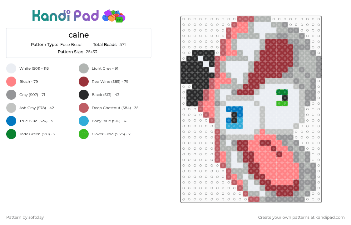 caine - Fuse Bead Pattern by softclay on Kandi Pad - red,beige,gray
