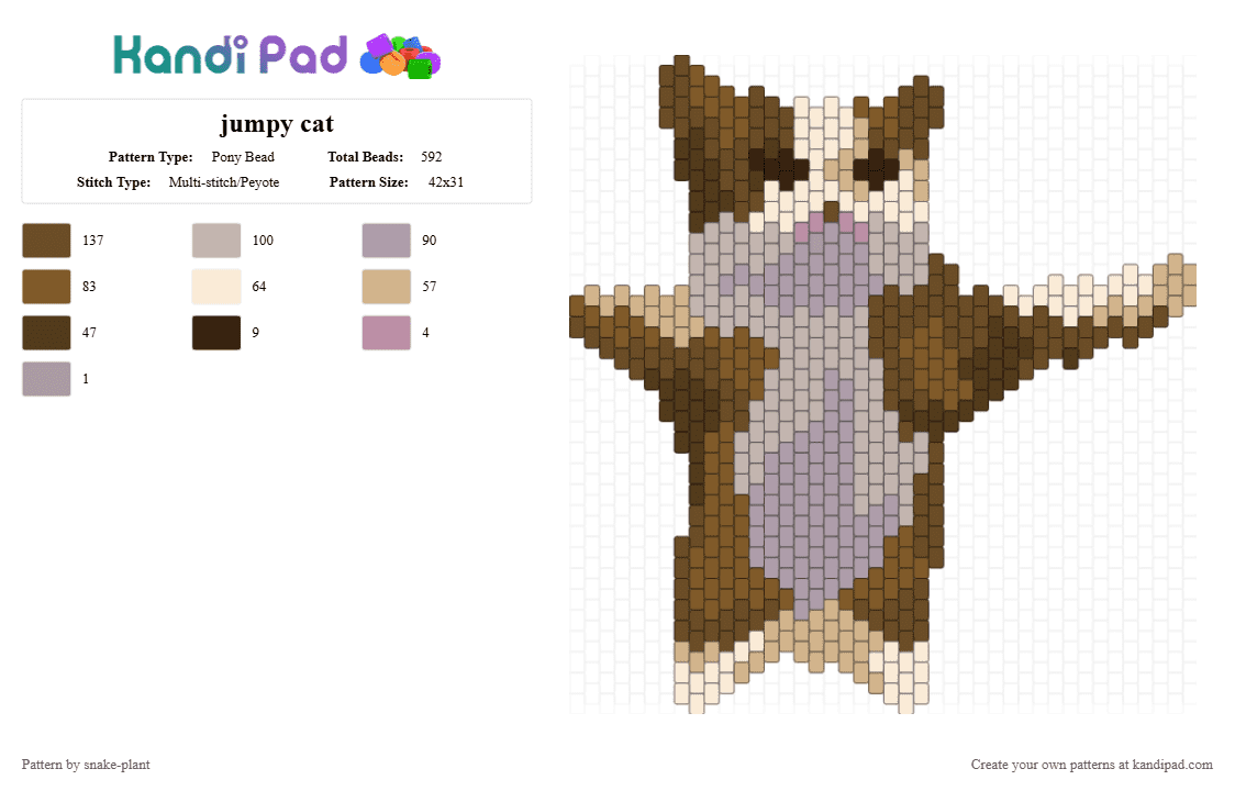 jumpy cat - Pony Bead Pattern by snake-plant on Kandi Pad - beige, cat, tan