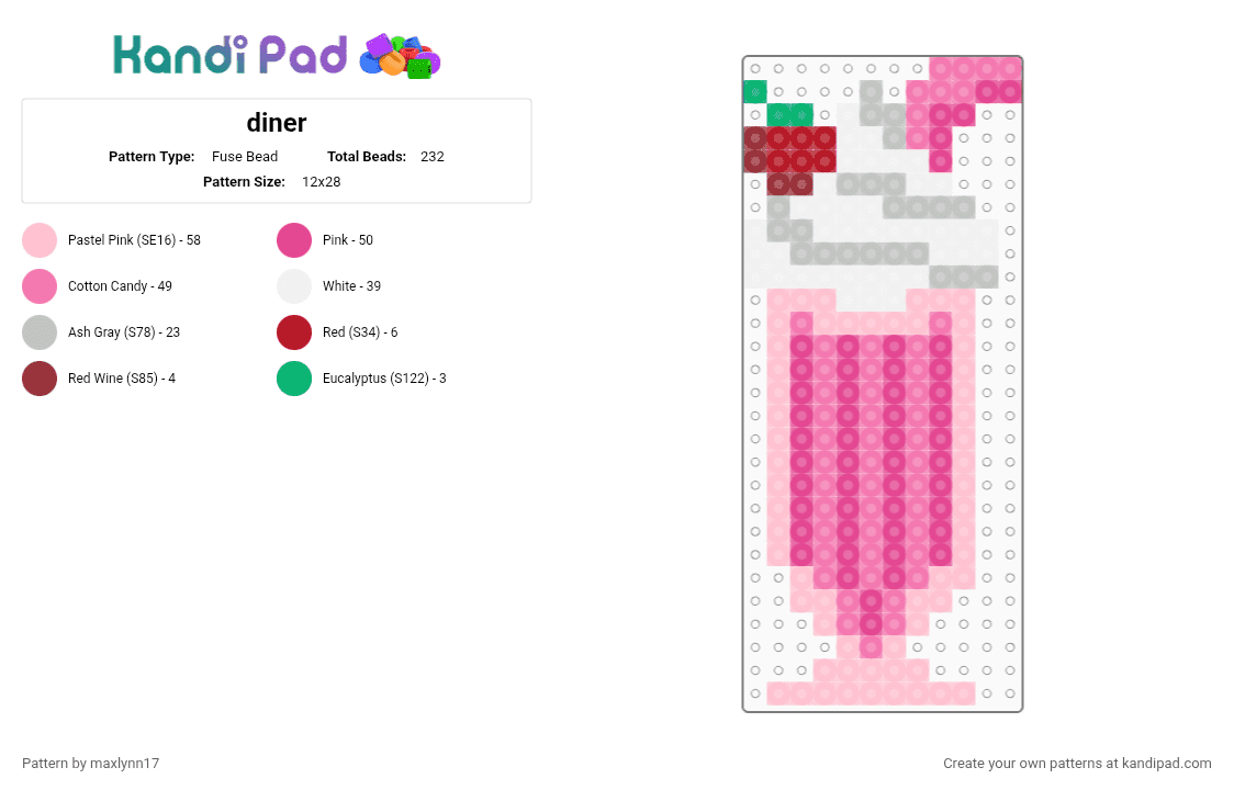 diner - Fuse Bead Pattern by maxlynn17 on Kandi Pad - cotddiner, pink, shake, sundae