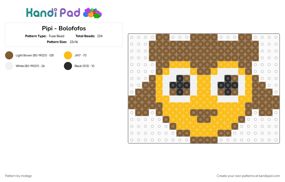 Pipi - Bolofofos - Fuse Bead Pattern by molegz on Kandi Pad - bolofofos, brasil, keychain, tan, yellow