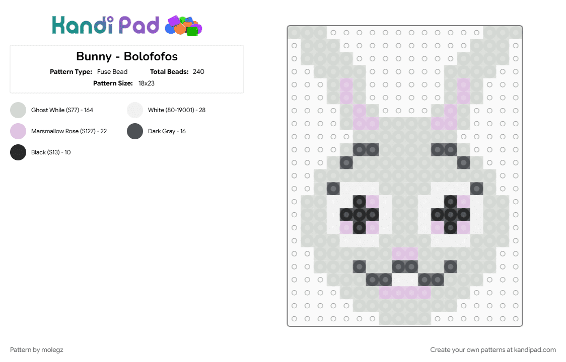 Bunny - Bolofofos - Fuse Bead Pattern by molegz on Kandi Pad - bolofofos, brasil, gray, keychain, pink, white