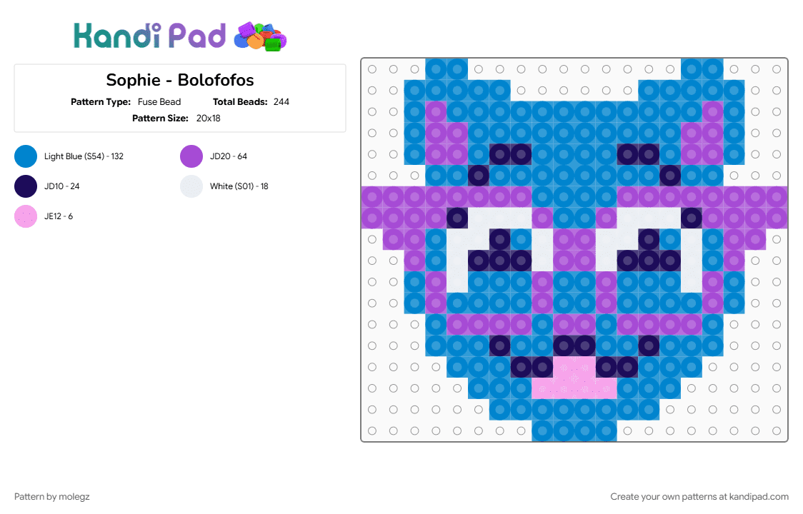 Sophie - Bolofofos - Fuse Bead Pattern by molegz on Kandi Pad - blue, bolofofos, brasil, keychain, purple