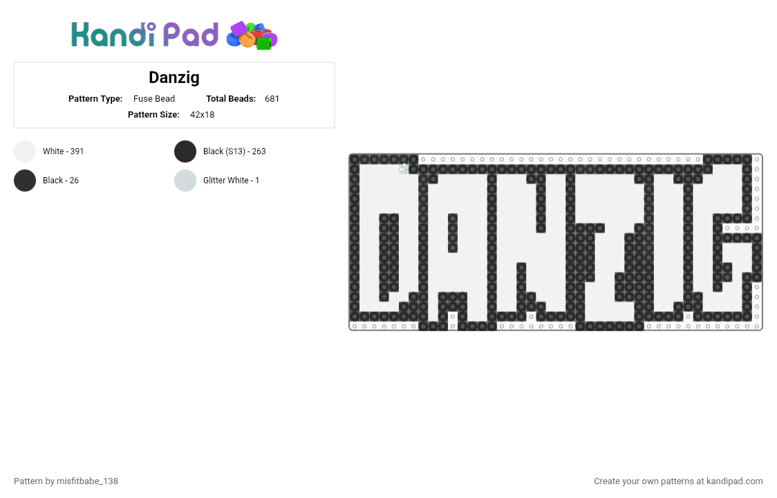 Danzig - Fuse Bead Pattern by misfitbabe_138 on Kandi Pad - black,white,danzig,misfits