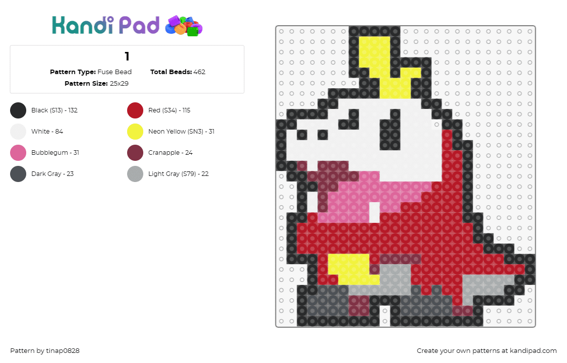 1 - Fuse Bead Pattern by tinap0828 on Kandi Pad - fuecoco,pokemon,dinosaur,cute,character,gaming,anime,red,white