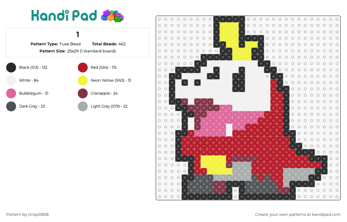 1 - Fuse Bead Pattern by tinap0828 on Kandi Pad - fuecoco,pokemon,dinosaur,cute,character,gaming,anime,red,white