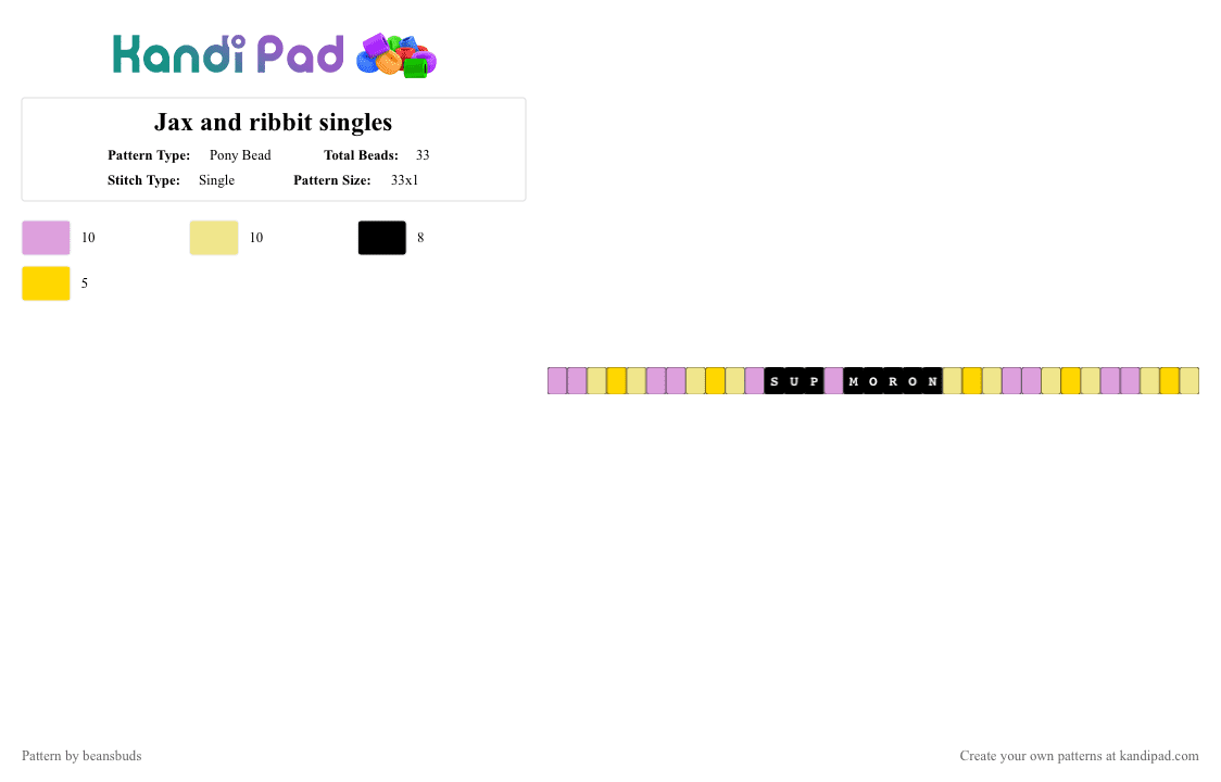 Jax and ribbit singles - Pony Bead Pattern by beansbuds on Kandi Pad - pink,yellow